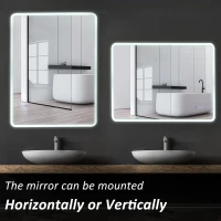 kleankin 24"x32" LED Bathroom Horizontal/Vertical Mirror with Defogging Function, and 3 Color White Temperatures(m-7)