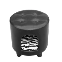 Pawhut Deluxe Pet Dog Sofa Bed & Ottoman - Black / Zebra Print(m-4)