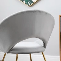 HOMCOM Modern Accent Velvet Chair Open Curved Mid-Back Upholstered Vanity Chair with Gold Plating Metal Legs for Living Room/Office/Reception Grey(m-11)