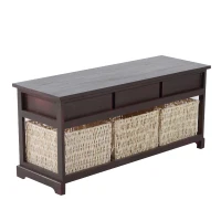 HomCom 40" Rustic Wooden 3 Drawers and Baskets Storage Bench - Chestnut Brown(m-4)