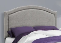 Monarch Full Size Contemporary Upholstered Bed Frame with Chrome Nail Head Trim and Wood Legs - Grey Linen Look(m-3)