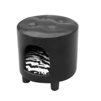 Pawhut Deluxe Pet Dog Sofa Bed & Ottoman - Black / Zebra Print(m-1)