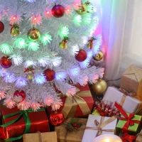 HOMCOM 6ft Tall Fir Artificial Christmas Tree with Realistic Branches, 230 Multi-Color Fiber Optic LED Lights and 230 Tips, White(m-13)