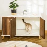 PawHut Cat Litter Box Enclosure Hidden Cat Furniture w/ Adjustable Shelf Magnetic Door(m-2)