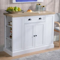 HOMCOM Fluted-Style Wooden Kitchen Island, Storage Cabinet with Drawer, Open Shelving, and Interior Shelving for Dining Room, White(m-2)