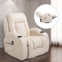 HOMCOM Luxury Faux Leather Heated Vibrating 8 Point Massage Recliner Chair with 360 Swivel and Remote, Cream White(m-1)
