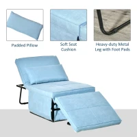 HOMCOM 4-in-1 Multi Function Folding Single Sofa Bed with Retractable Footrest, Convertible Sleeper with Adjustable Backrest For Living Room and Small Spaces, Light Blue(m-5)