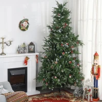HOMCOM 7ft Artificial Pine Tree Holiday Home Christmas Decoration with Removable Branches, Pinecone - Red Berries(m-8)