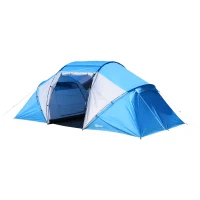 Outsunny 15' x 7.5' Taffeta/ Fiberglass 4-6 Person Lightweight Portable Outdoor Camping Tent with Carry Bag Spacious - Blue/White(m-2)