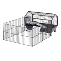 PawHut Rolling Metal Rabbit, Guinea Pig, or Small Animal Hutch Cage with Main House and Run