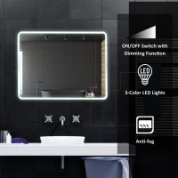 kleankin 24"x32" LED Bathroom Horizontal/Vertical Mirror with Defogging Function, and 3 Color White Temperatures(m-4)