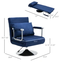HOMCOM 3-IN-1 Sofa Chair Single Bed with 5-Position Adjustable Backrest and Seat Height, Thick Sponge Padding with Pillow, Blue(m-3)