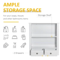 kleankin Wall Mount Bathroom Storage Rack with Open Shelves and Drawer Wooden Cabinet Organizer for Bathroom - White(m-5)