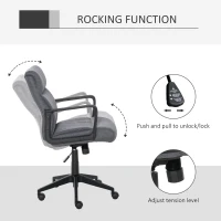 Vinsetto Mid Back Linen Fabric Home Office Chair, Computer Task Chair with Ergonomic Lined Wide Seat, Thick Padding, and 360° Swivel Wheels, Gray(m-5)