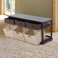HomCom 40" Rustic Wooden 3 Drawers and Baskets Storage Bench - Chestnut Brown(m-3)