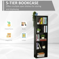 HOMCOM 5-Tier Contemporary Wood Bookcase with Open Storage Display Rack for Home, Office, and Study - Dark Coffee(m-4)