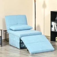 HOMCOM 4-in-1 Multi Function Folding Single Sofa Bed with Retractable Footrest, Convertible Sleeper with Adjustable Backrest For Living Room and Small Spaces, Light Blue(m-7)