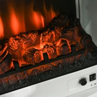 HOMCOM Electric Fireplace Heater, Fireplace Stove with Realistic LED Flames and Logs, Remote Control and Overheating Protection, 1400W, White(m-8)