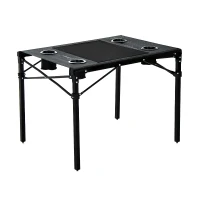 Outsunny Outdoor Folding Camping Table with Cup Holders - Black(m-1)