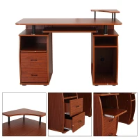 HOMCOM Multi-Function Computer Desk Home Office Workstation with Sliding Keyboard Tray, Elevated Shelf, Drawers and CPU Stand, Brown(m-3)