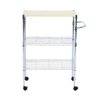 HomCom 32” Portable 3 Tier Rolling Kitchen Cart With 2 Wire Storage Shelves(m-2)