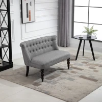 HOMCOM Upholstered Armless Fabric Loveseat with Button Tufted Design for Living Room with Wood Legs, Grey(m-8)
