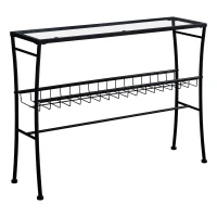 Monarch 42" Contemporary Tempered Glass Top 2-Tier Metal Framed Wire Shelf Accent Console Table - Black Finish(m-1)