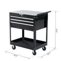 HomCom 4-Drawer Top Storage Rolling Tool Chest Cart - Black(m-3)