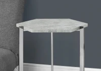 Monarch 24" Contemporary Hexagon-Shape Top Chrome Metal Base Side Accent End Table - Grey Cement-Look Finish(m-3)