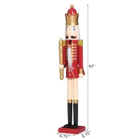Open Box HOMCOM 42" Wooden Traditional Nutcracker King Figure with Scepter - Wine Red(m-3)