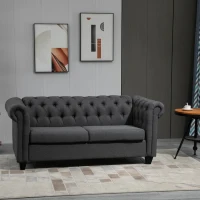 HOMCOM 2-Seater Oversize Loveseat Linen Fabric Sofa Couch 72.8 Inches with Rubberwood Legs & Rolled Arms for Living Room, Grey(m-11)