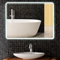 kleankin 24"x32" LED Bathroom Horizontal/Vertical Mirror with Defogging Function, and 3 Color White Temperatures(m-9)
