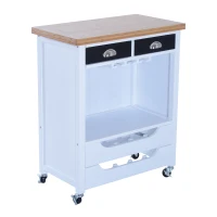 HomCom 34” Kitchen Island Rolling Cart With Wine Rack Drawers and 9 Glass Stemware Storage(m-1)