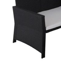 Outsunny 2 Piece Rattan Wicker Outdoor Loveseat with Sunshade Canopy and Nesting Ottoman Footrest - Black(m-11)