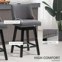 HOMCOM 28" Swivel Bar Height Bar Stools Set of 2, Armless PU Leather Upholstered Barstools Chairs with Nailhead Trim and Wood Legs, Dark Grey(m-5)