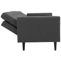 HOMCOM Linen Fabric Convertible Sofa Bed with Button Tufted Back Design, Adjustable Angles and Wood Legs, Grey(m-17)