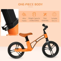 Qaba Kids Balance Bike Lightweight Toddler Bike with Adjustable Seat and Handlebar, No Pedal Magnesium Alloy Bicycle with Footrest for 2-5 Years Orange(m-6)