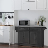 HOMCOM Rolling Kitchen Island with Storage, Portable Kitchen Cart with Stainless Steel Top, 2 Drawers, Spice, Knife and Towel Rack and Cabinets, Black(m-2)