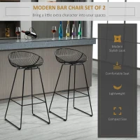 HOMCOM Modern Bar Stools Set of 2, Bar Height Barstools, 29.5" Seat Height Bar Chairs for Kitchen, Pub with Backrest and Footrest, Steel Frame, Black(m-4)