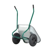Outsunny 2 Cubic Feet Two Wheel Metal Wheelbarrow - Silver/Green(m-3)
