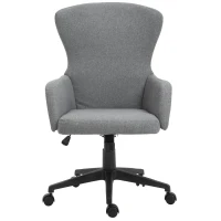 Vinsetto Swivel Office Chair Modern Linen Upholstered Home Computer Desk Task Chair with Cushioned Arm, Wheels, Adjustable Height, Grey(m-10)