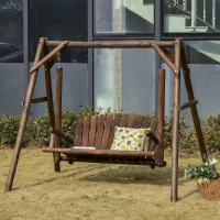 Outsunny 2-Seat Wooden Swing Bench, Ergonomic Design, 'A' Frame Construction, Stable and Non-Slip, Solid Wood Frame Log Garden Swing, for Outdoor and Indoor, Brown(m-3)