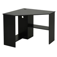 HOMCOM Corner Computer Desk with Storage Shelf, Writing Table Study Workstation for Home Office, Black(m-1)