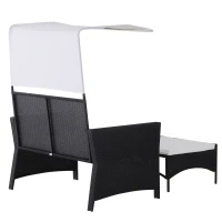 Outsunny 2 Piece Rattan Wicker Outdoor Loveseat with Sunshade Canopy and Nesting Ottoman Footrest - Black(m-5)