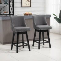 HOMCOM 28" Swivel Bar Height Bar Stools Set of 2, Armless PU Leather Upholstered Barstools Chairs with Nailhead Trim and Wood Legs, Dark Grey(m-8)