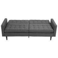 HOMCOM Linen Fabric Convertible Sofa Bed with Button Tufted Back Design, Adjustable Angles and Wood Legs, Grey(m-15)