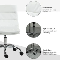 Vinsetto Armless Office Chair Ergonomic Computer Desk Chair Mid-Back Upholstered Task Chair with PU Leather, Adjustable Height and Swivel Seat, White(m-7)