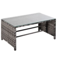 Outsunny 3 Piece Patio Furniture Set, Rattan Outdoor Sofa Set with Chaise Lounge & Loveseat, Soft Cushions, Tempered Glass Table, L-Shaped Sectional Couch, Gray(m-12)