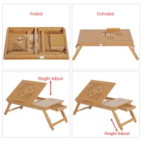HomCom 22” Adjustable Wooden Folding Bamboo Laptop Bathtub Tray Table With Storage Drawer(m-4)