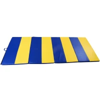 Soozier 4' x 10' x 2" PU Leather Tumbling Gymnastics Mat - Blue / Yellow Stripe(m-4)